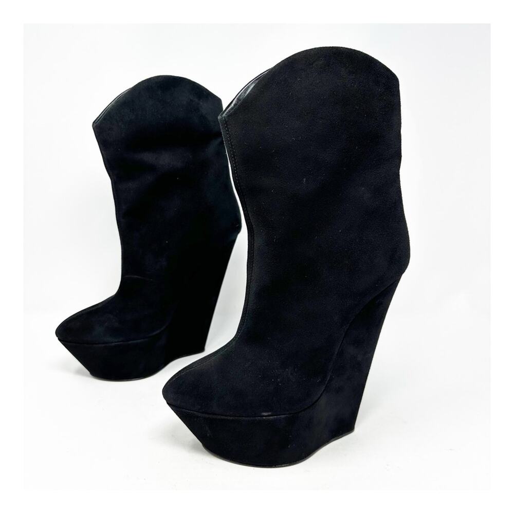 Giuseppe Zanotti Black Suede Platform Wedge Ankle Boots Womens Size EU 38.5